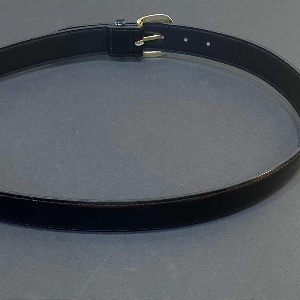 🌟HP🌟VTG 2000s Pierre Cardin Designer Black Leather Dress Belt Gold Buckle USA 39 - Picture 9 of 10